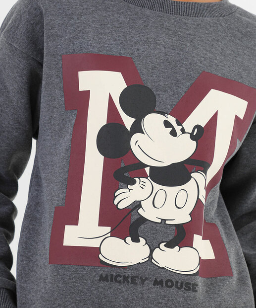 Blusão Feminino Moletom Flanelado Mickey Cinza