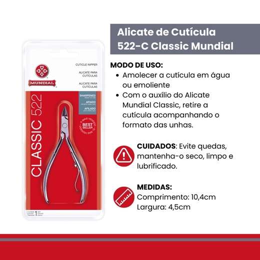 Kit com 10 Alicate Cutícula Mundial Profissional Original 522-C