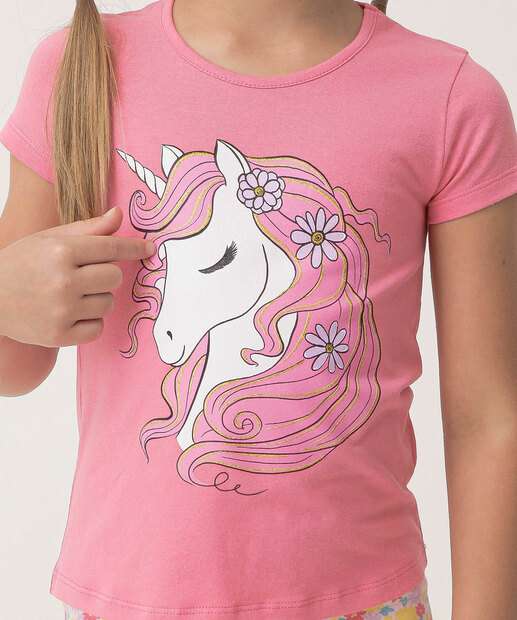 Conjunto Infantil Estampa Unicórnio Marisa Tam 4 a 10 Rosa