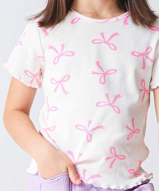 Blusa Infantil Canelada Laços Marisa Tam 4 a 10 Off White
