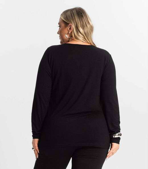 Blusa Manga Longa Viscotorcion Secret Glam Preto