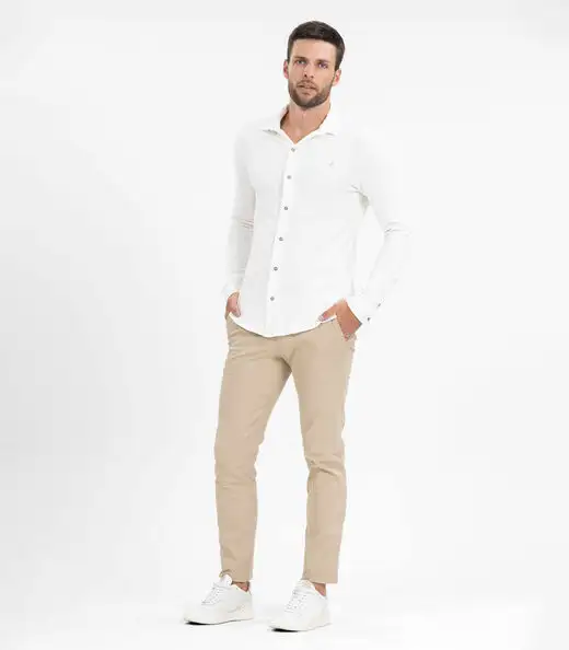 Camisa Masculina Manga Longa Moletinho Diametro Bege