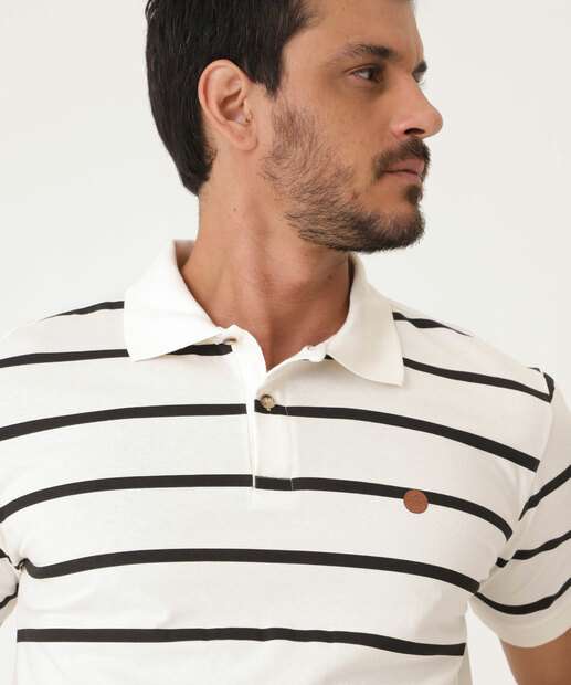 Polo Masculina Botões Listrada Manga Curta MR