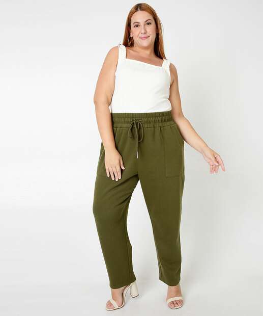 Calça Plus Size Feminina Moletom Flanelado Reta Marisa