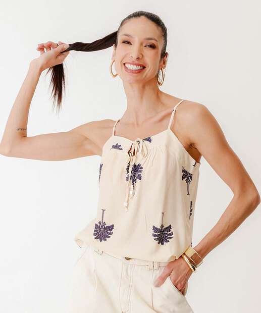 Blusa Feminina Estampa Coqueiros Alças FInas Marisa