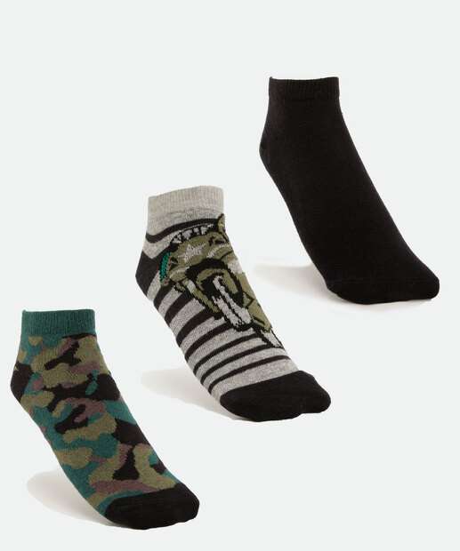 Kit 3 Pares Meias Infantil Cano Curto Estampadas