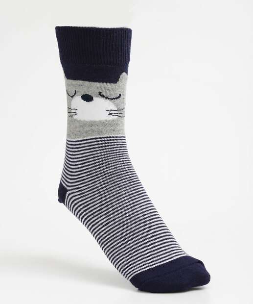 Image_Meia Feminina Cano Longo Listrada Estampa Gato Marisa