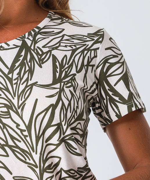 Blusa Feminina Folhas Manga Curta Marisa Off White