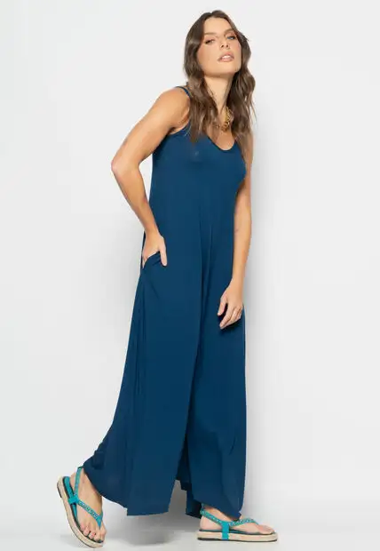 Macacão Alcinha Pantalona Malha Marinho Salvatore