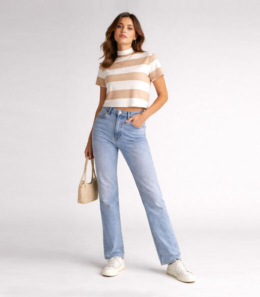 Blusa Feminina Estampada Gola Alta Infinita Cor Bege