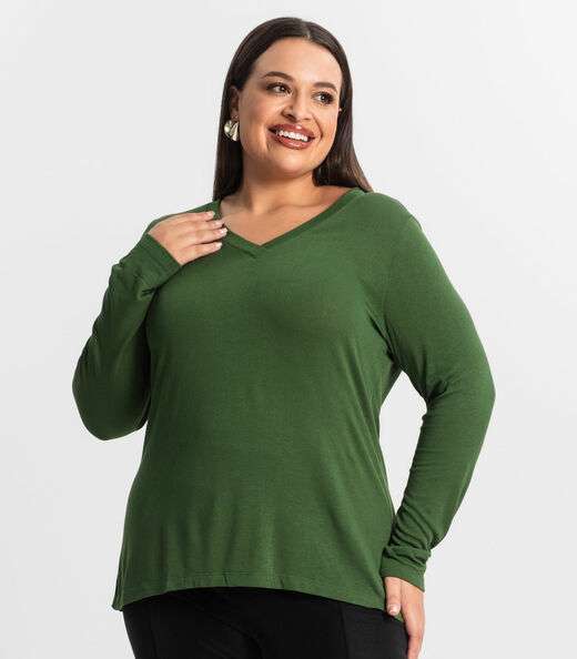 Blusa Manga Longa Visco Tricot Secret Glam Verde