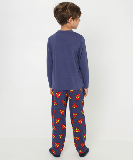 Pijama Juvenil Super Homem Warner Bros Tam 4 a 12 Azul