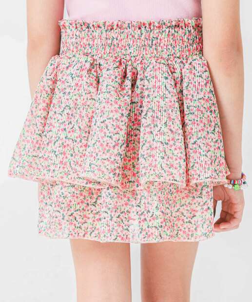 Short Saia Juvenil Floral Babados Marisa Tam 10 a 16 Rosa