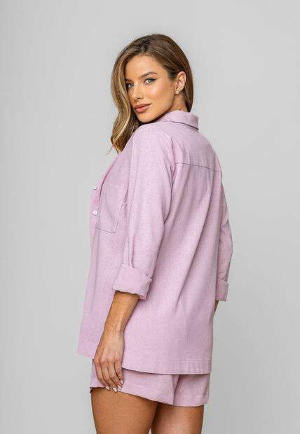 Camisa Alfaiataria Linho M/L Com Bolso Rosa Salvatore