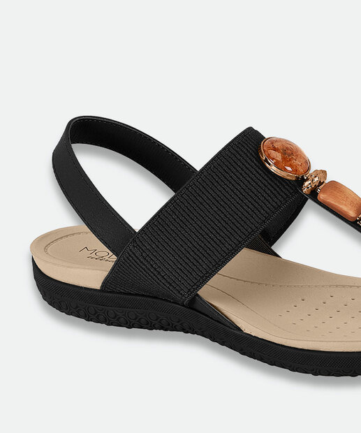 Sandália Feminina Rasteira Pedras Sintéticas Modare Preto