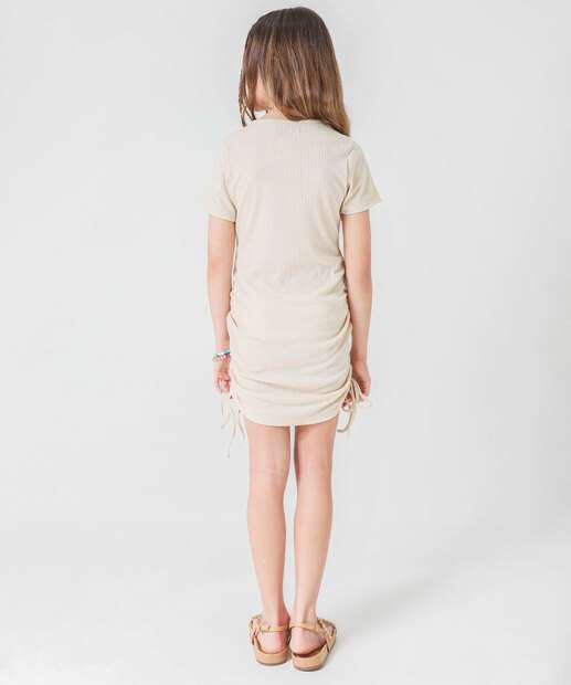 Vestido Juvenil Canelado Marisa Tam 10 a 16 Bege