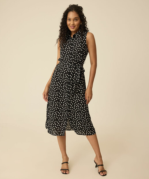 Vestido Midi Feminino Chemise Estampa Poá Marisa