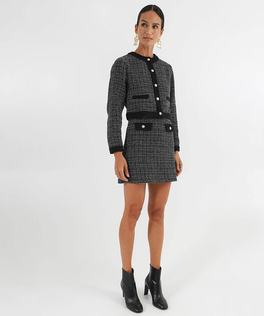 Casaco Feminina Tweed Cropped Botões Marisa Preto