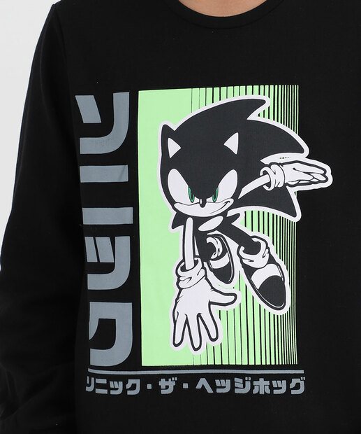 Blusão Juvenil Moletom Flanelado Sonic Tam 10 a 16 Preto