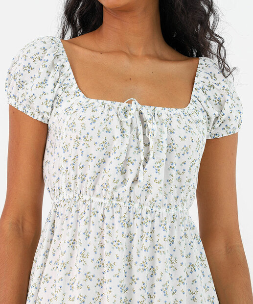 Vestido Feminino Midi Estampa Flores Marisa Branco