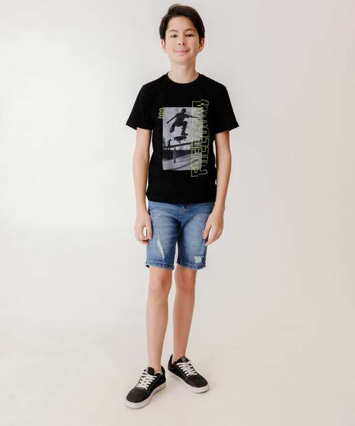 Camiseta Juvenil Manga Curta Estampada MR Tam 10 a 16