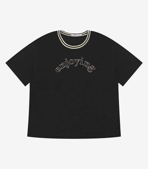 Blusa Manga Curta Feminina Plus Size Secret Glam Preto