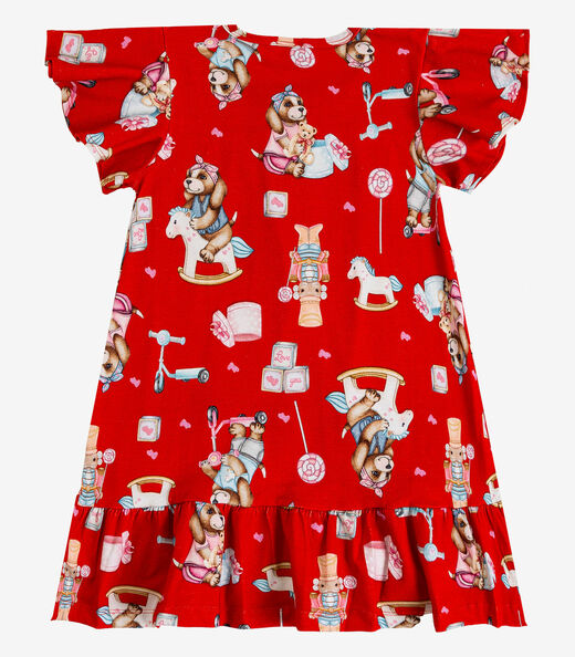 Vestido Infantil Com Manga Godê Select Vermelho