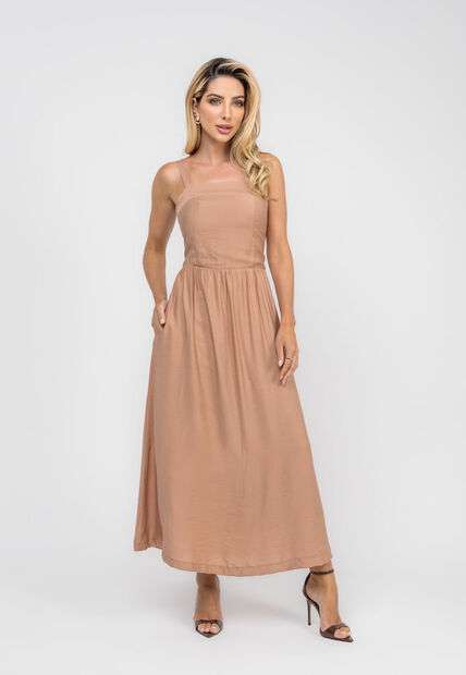 Vestido Midi Alfaiataria Bolsos Marrom Salvatore