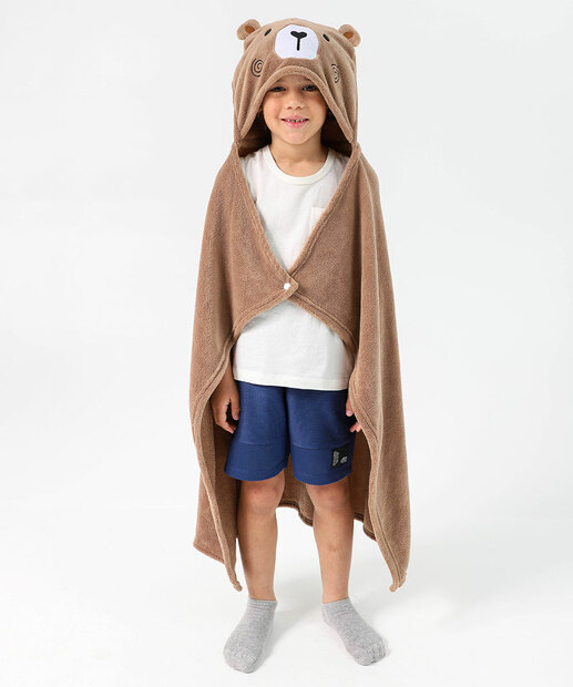 Manta Infantil Capuz Urso Marisa Marrom