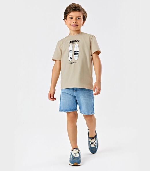 Conjunto Camiseta Com Bermuda Trick Nick Bege