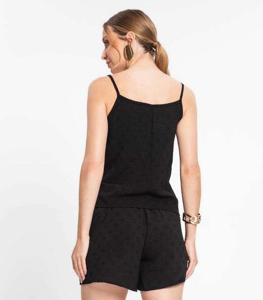 Blusa De Alça Regulável Em Air Flow Poá Rovitex Preto