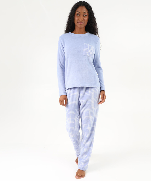Image_Pijama Feminino Plush Estampa Xadrez Marisa Azul