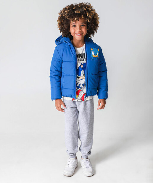 Jaqueta Infantil Puffer Capuz Sonic Tam 4 a 10 Azul