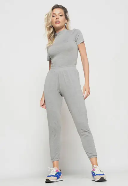 Blusa  Gola Alta Manga Curta Malha Mescla