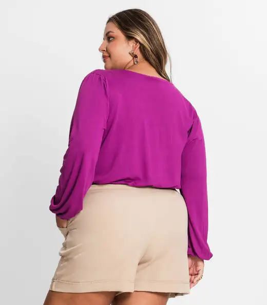 Blusa Feminina Plus Size Em Viscose Secret Glam Roxo