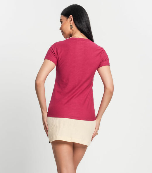 Blusa Feminina Decote V Flamé Básica Kohmar Rosa