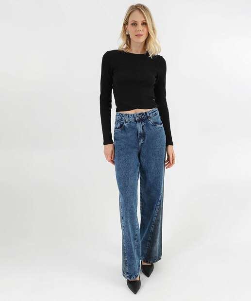 Image_Calça Jeans Wide Leg Bicolor Feminina Sawary Azul