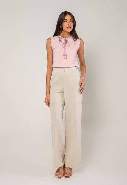 Regata Alfaiataria Com Amarração E Detalhe de Pompons Rosa Salvatore