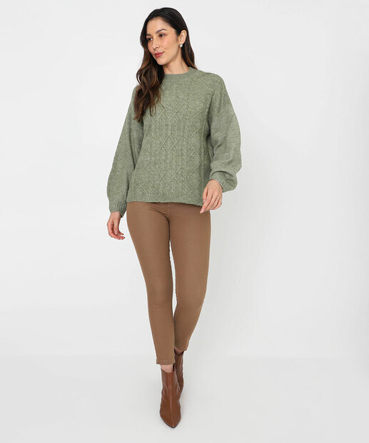 Suéter Feminino Tricô Trançado Marisa Verde