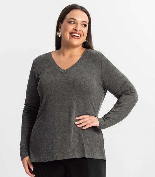 Blusa Manga Longa Visco Tricot Secret Glam Cinza