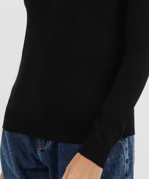 Suéter Feminino Liso Gola Careca Marisa Preto