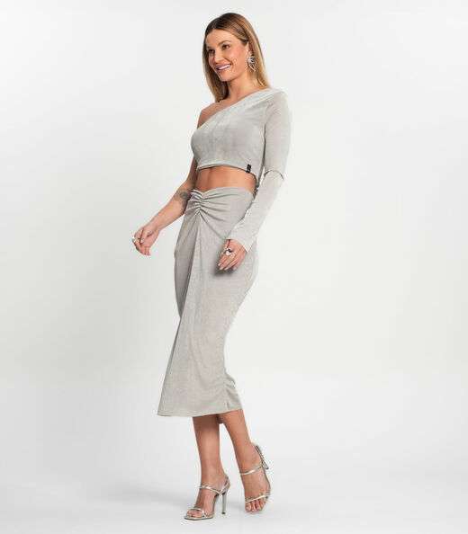 Blusa Cropped Slink Feminina Kohmar Cinza
