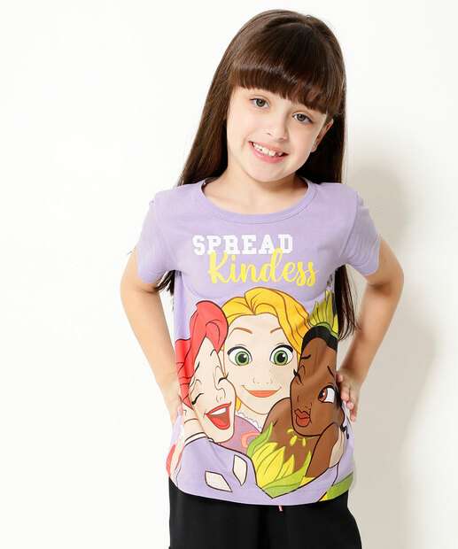 Camiseta Infantil Estampa Princesas Disney Tam 4 a 10