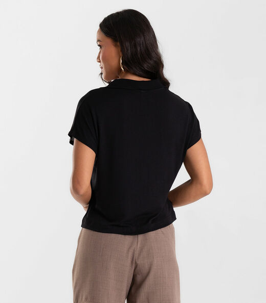 Blusa Feminina Visco Tricot Gola Polo Rovitex Preto