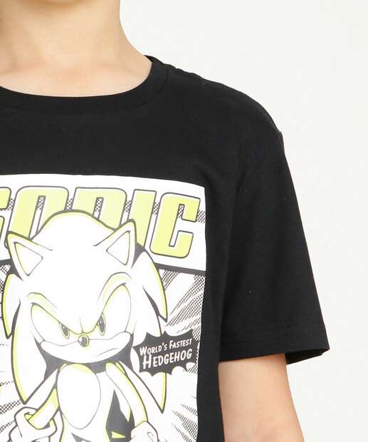 Camiseta Juvenil Manga Curta Estampa Sonic