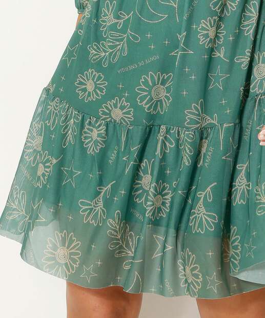 Vestido Feminino Tule Estampado Manga 3/4 Marisa