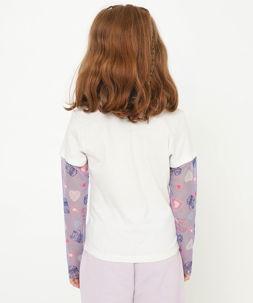Blusa Infantil Sobreposição Stitch Tule Tam 4 a 10 Off White