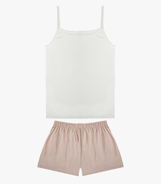 Pijama Feminino Blusa De Alça E Short Infinita Cor Bege