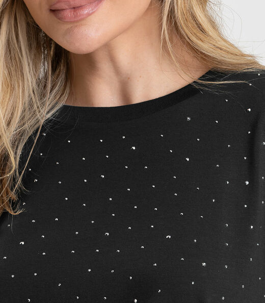 T- Shirt Box Feminina com Strass Dianna Preto
