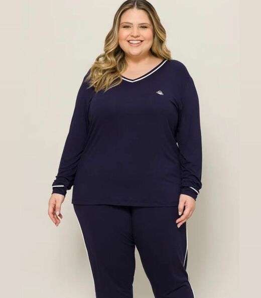 Pijama Feminino Manga Longa Evanilda Azul